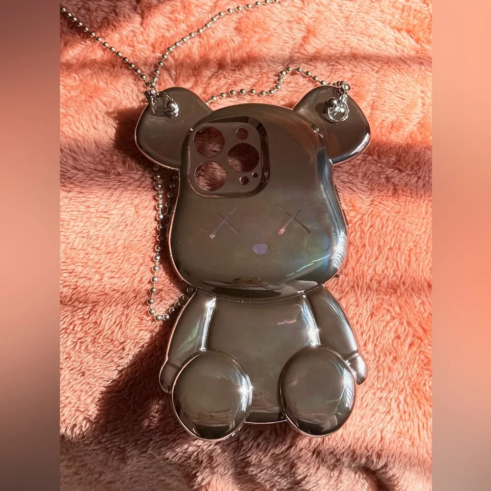 Cute bear-shaped iphone 14 Pro Max Shiny pink gold case.